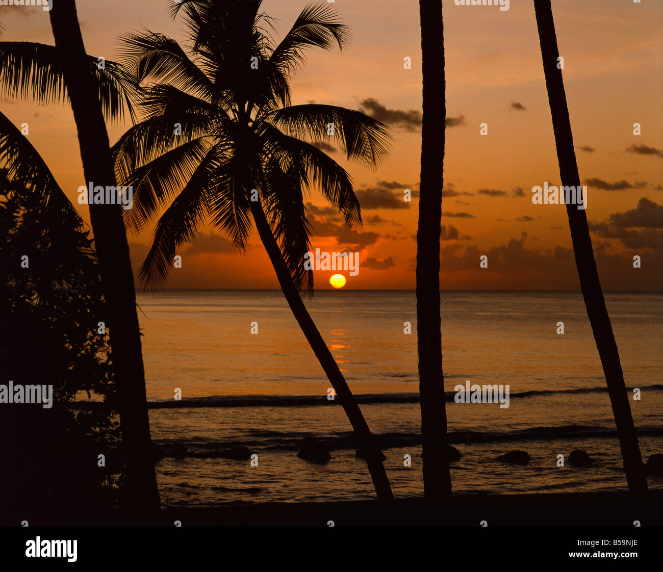 Strand bei Sonnenuntergang Barbados West Indies Karibik Mittelamerika Stockfoto