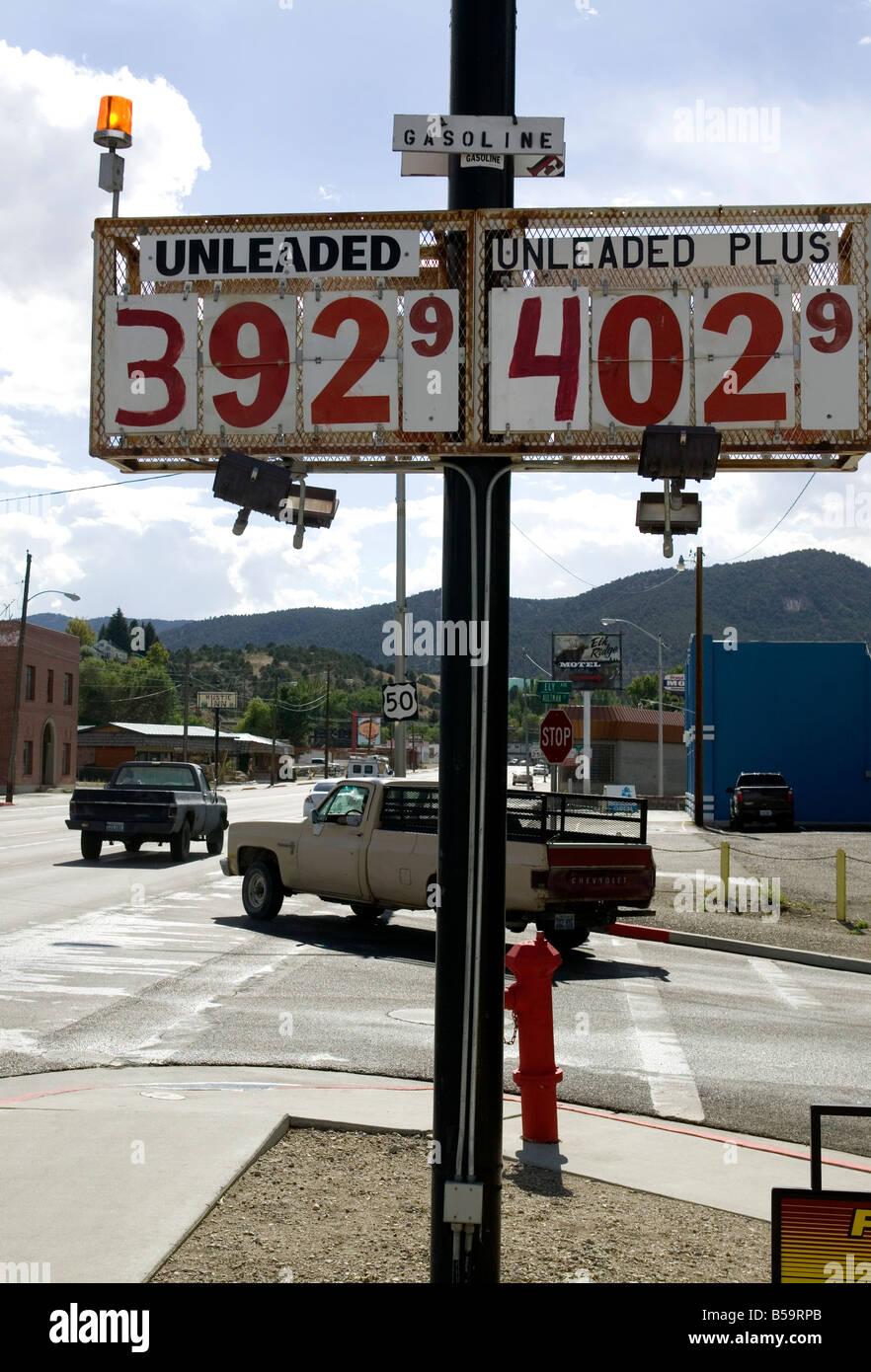 Gaspreis unterzeichnen Ely Nevada USA Stockfoto