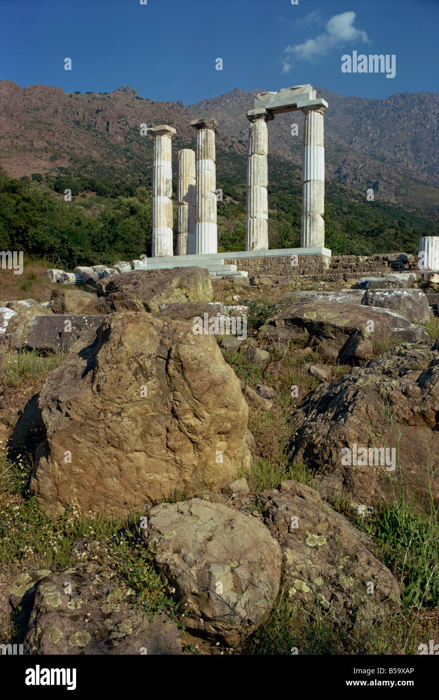 Restlichen dorischen Säulen, Samothraki, Ionische Inseln, Griechenland, Europa Stockfoto