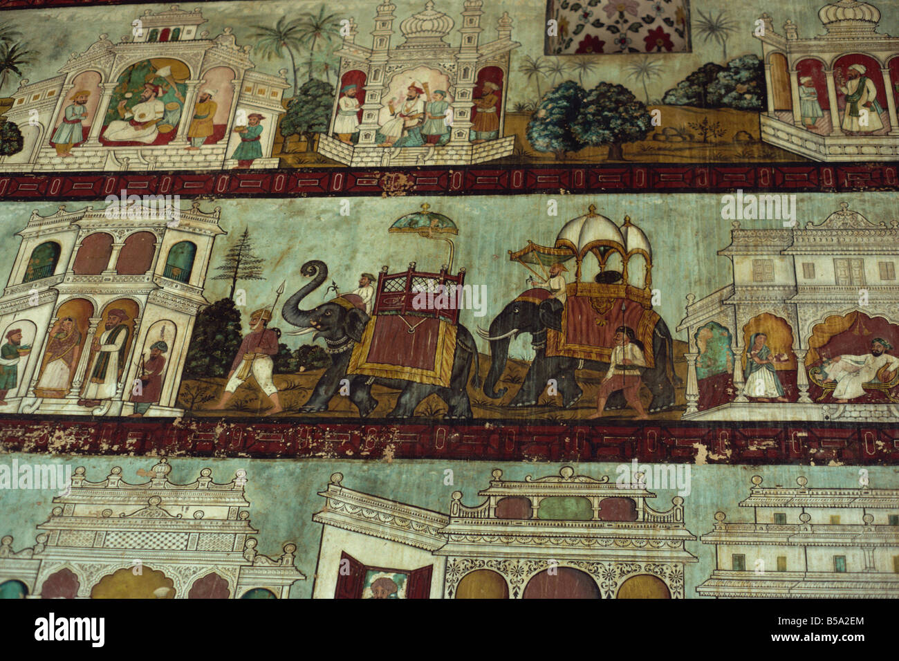 Wandbilder im Palast Tipu Sultans s Seringapatam Mysore Karnataka Staat Indien Asien Stockfoto