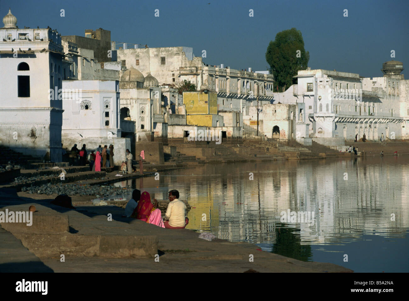 Pushkar-See und Ghats Pushkar Rajasthan Staat Indien Asien Stockfoto