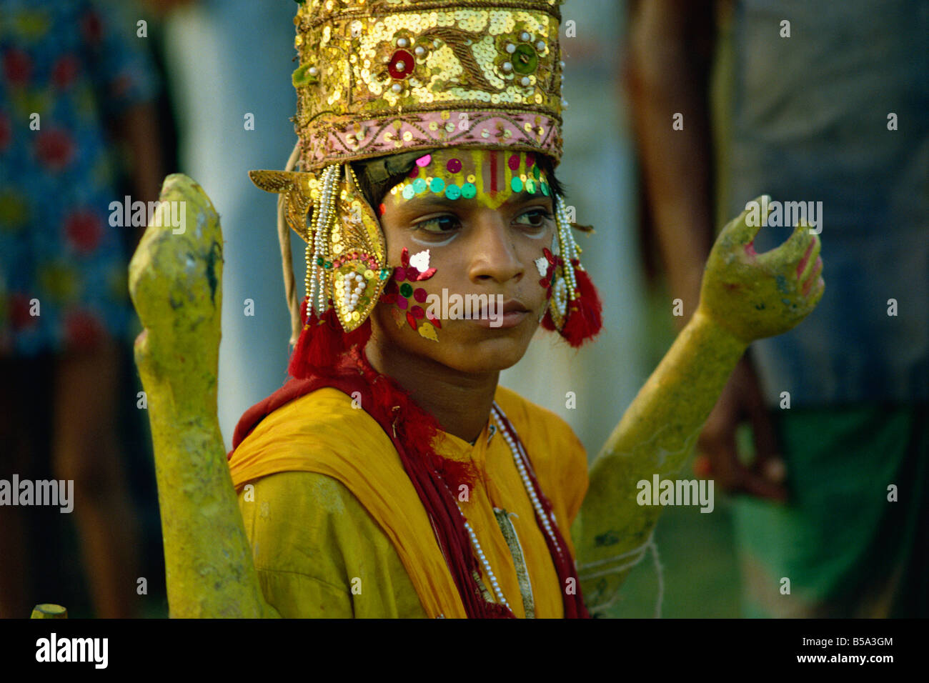 Schauspieler in der Ramlilla das Bühnenstück des hinduistischen Epos Ramayana Varanasi Uttar Pradesh Staat Indien Asien Stockfoto