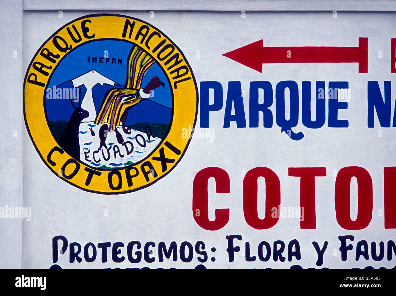 Willkommen Zeichen, bienvenidos, Cotopaxi Nationalpark, der Provinz Cotopaxi, Ecuador, Südamerika Stockfoto