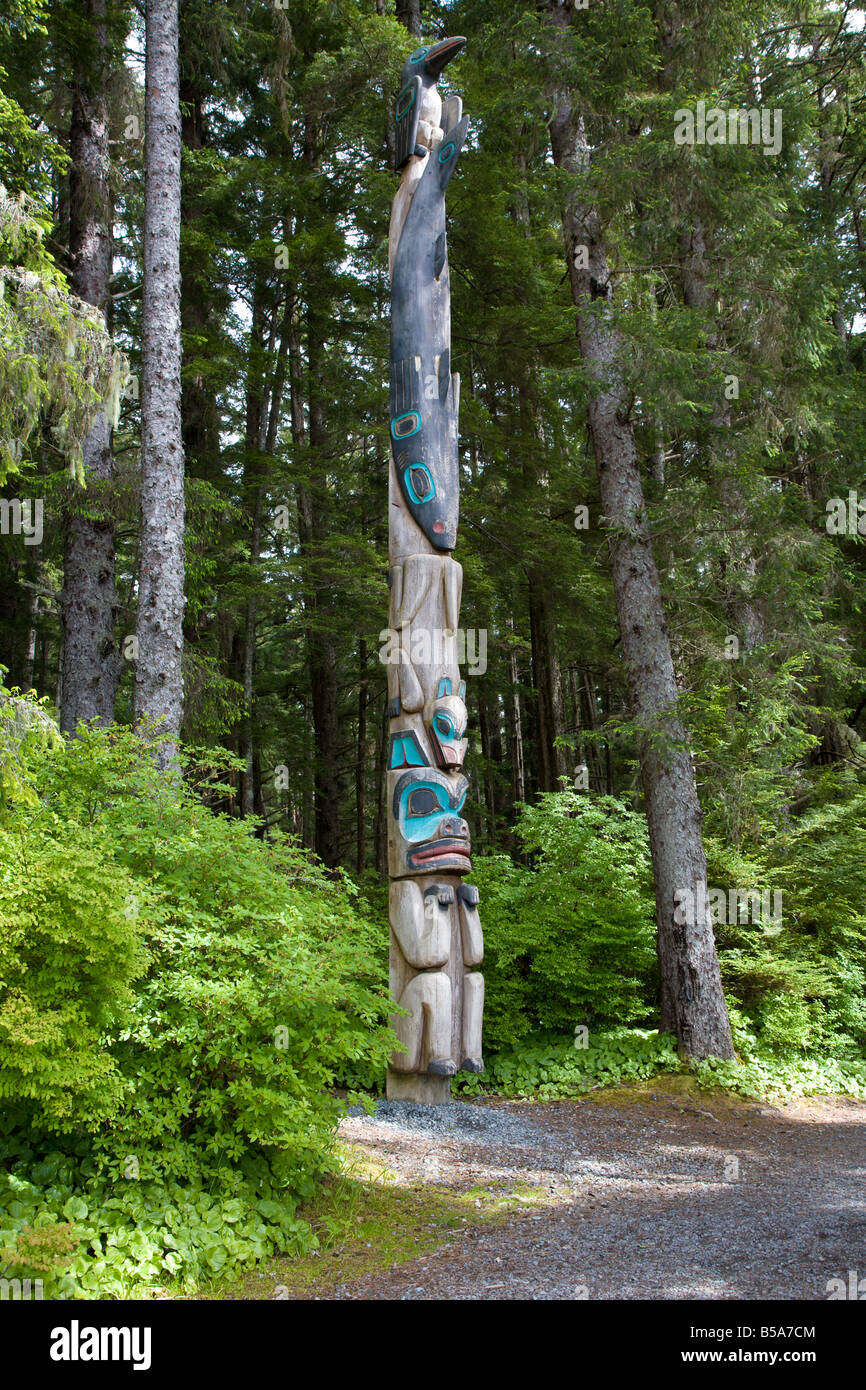 Totempfahl im National Historical Park in Sitka, Alaska Stockfoto