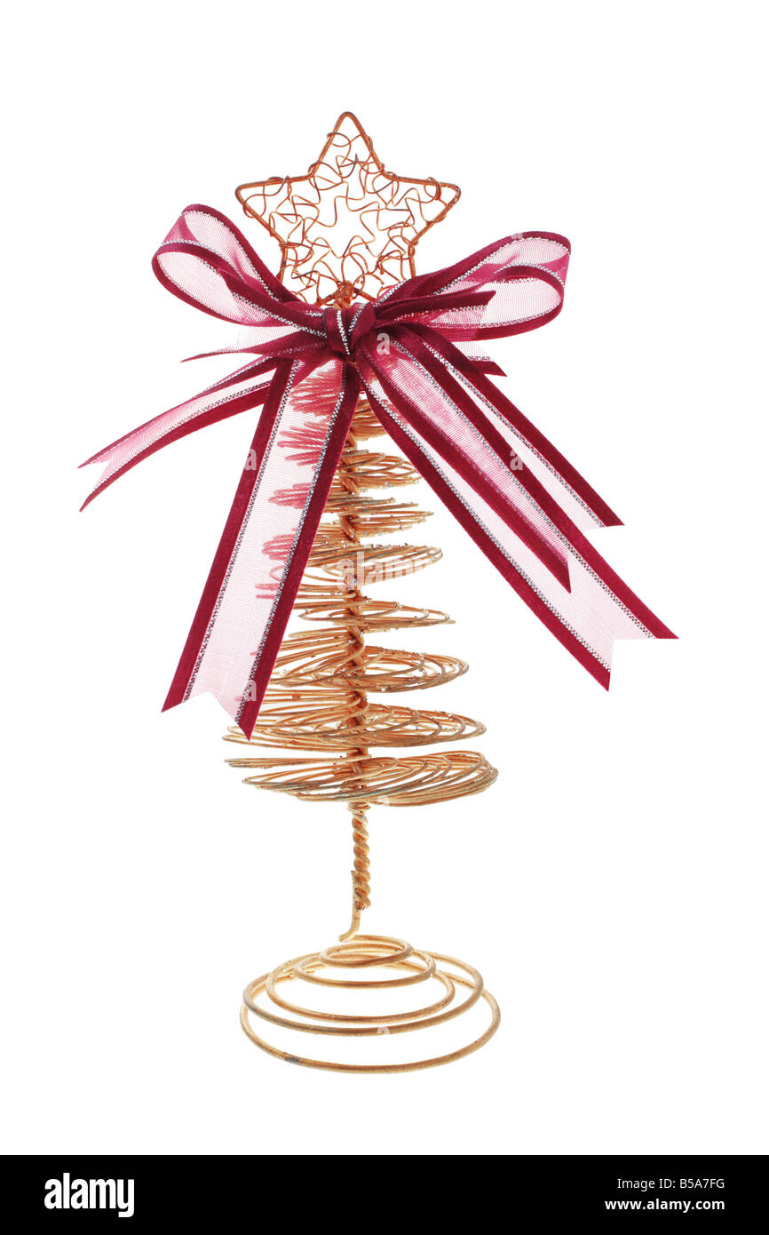 Christmas Tree Ornament und Bogen Band auf weißem Hintergrund Stockfoto