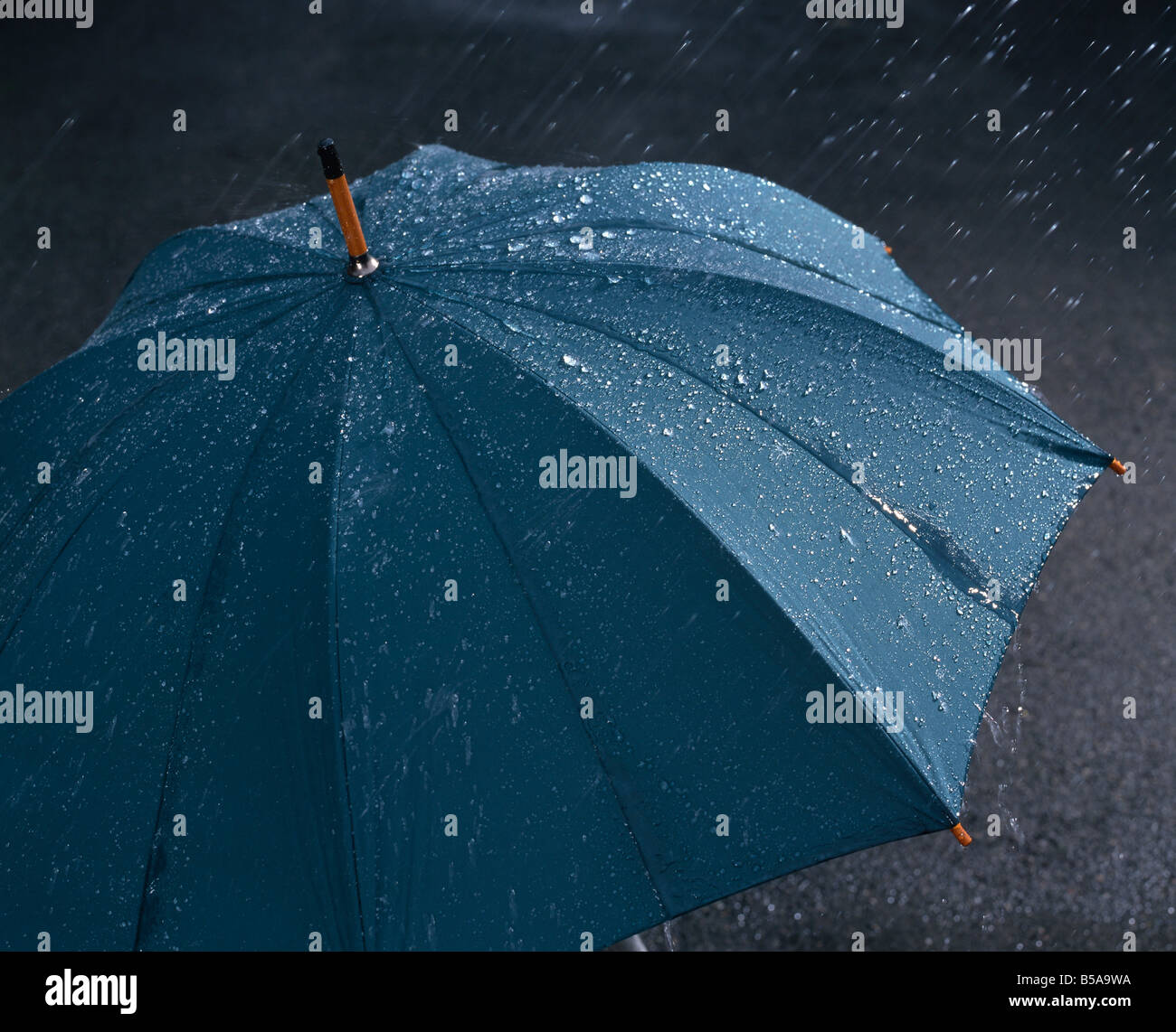 Nahaufnahme von Regen auf offenen Unbrella M Mawson Stockfoto