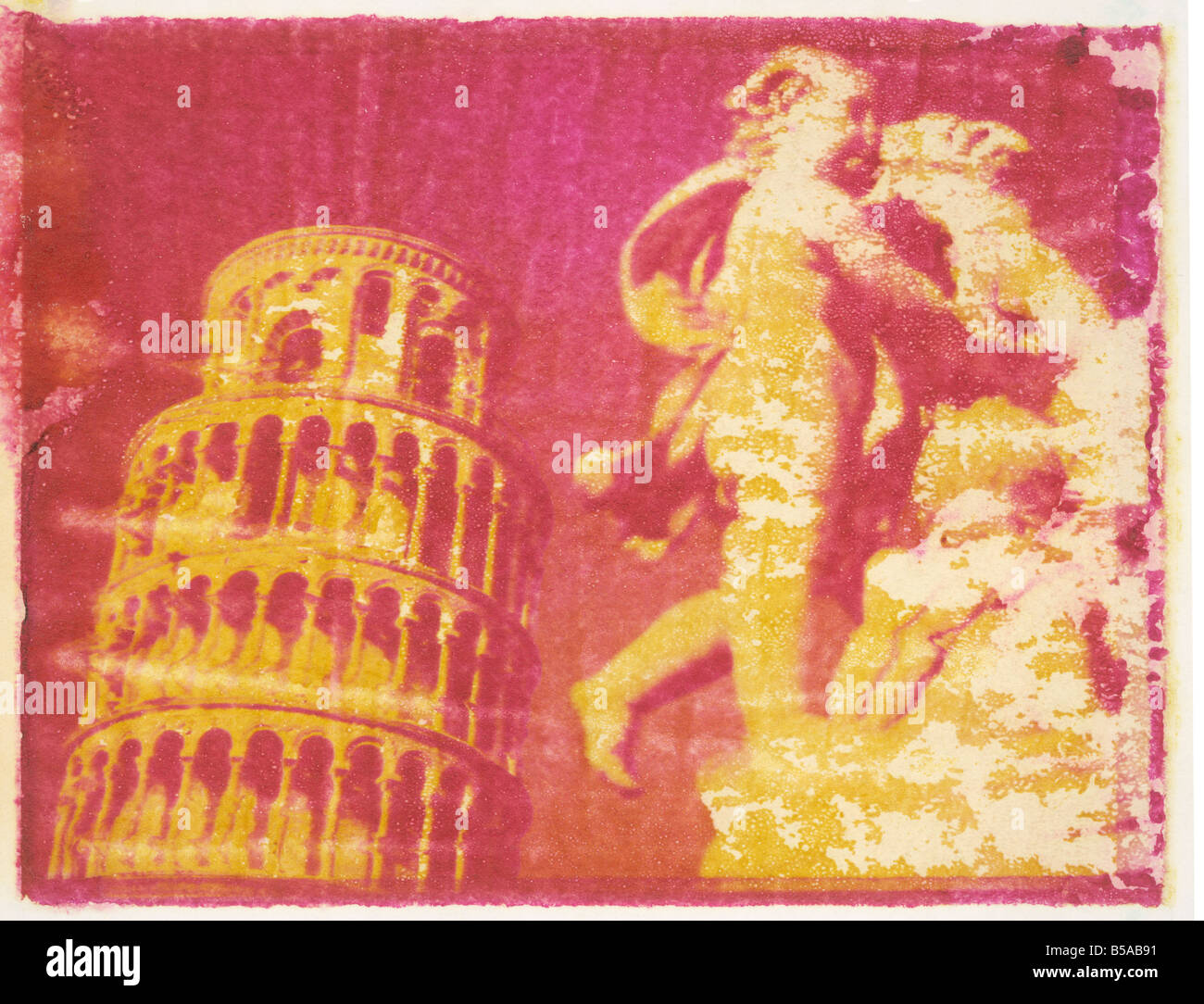 Polaroid Image-Transfer der schiefe Turm von Pisa-Pisa-Toskana-Italien-Europa Stockfoto