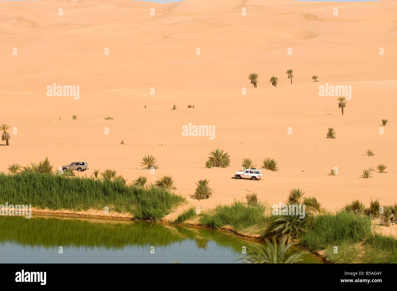 Mafu See, Erg Awbari, Sahara Wüste, Fezzan, Libyen, Nordafrika, Afrika Stockfoto