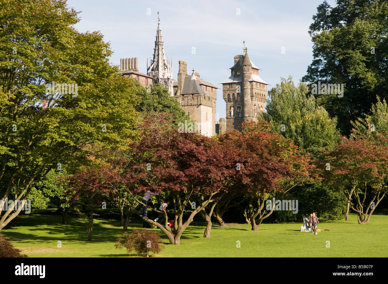Cardiff Castle von Bute Park Cardiff Wales Großbritannien Stockfoto