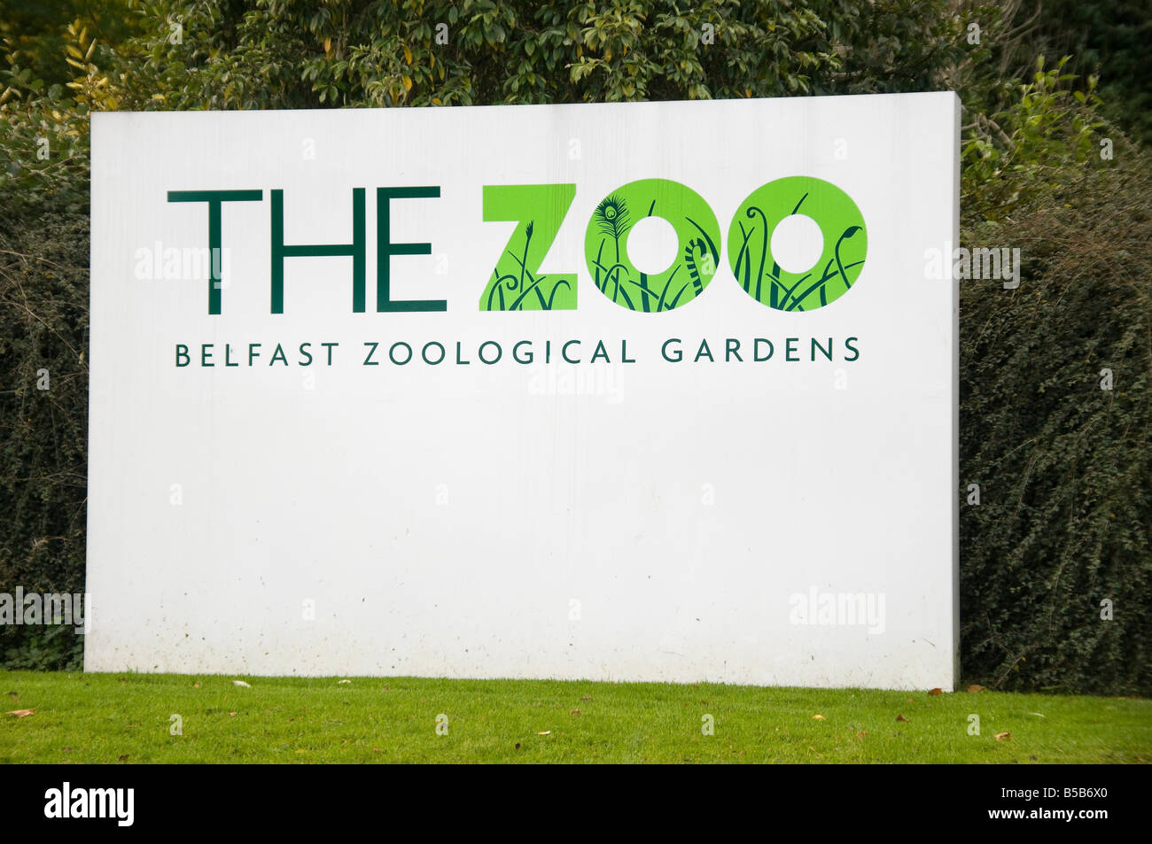 Schild am Eingang des Belfast Zoo Stockfoto