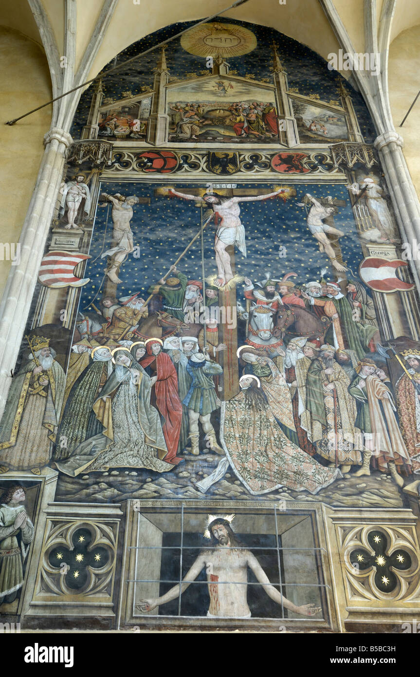 Fresken im Inneren der evangelischen Kathedrale, Sibiu, Siebenbürgen, Rumänien, Europa Stockfoto