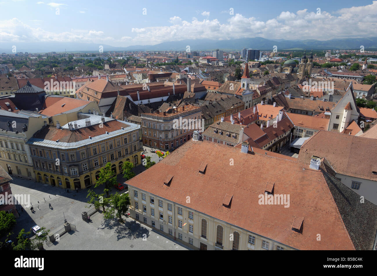 Sibiu aus dem evangelischen Dom-Turm, Sibiu, Siebenbürgen, Rumänien, Europa Stockfoto