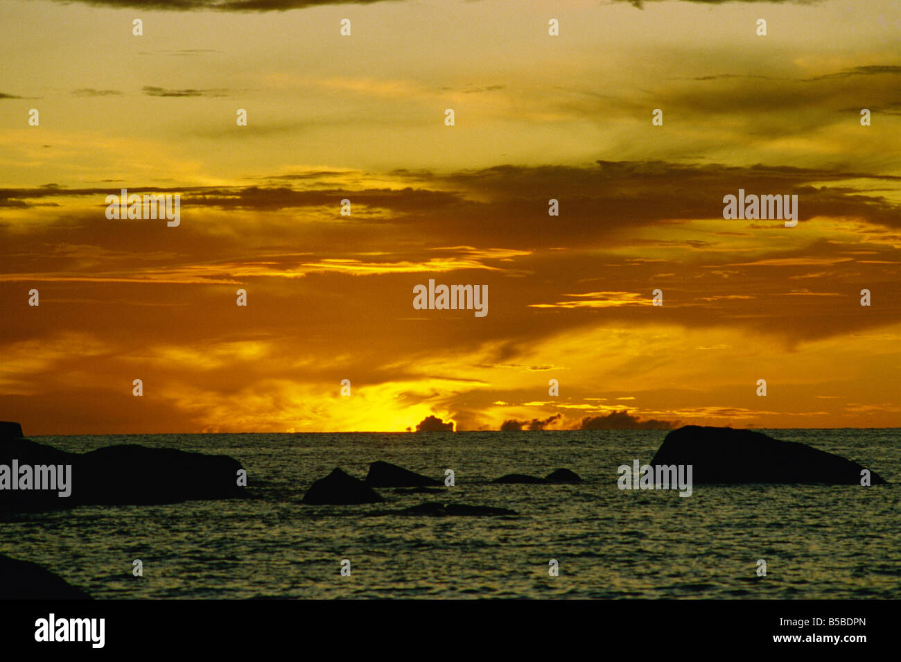 Sonnenuntergang Seychellen Indischer Ozean Afrika Stockfoto