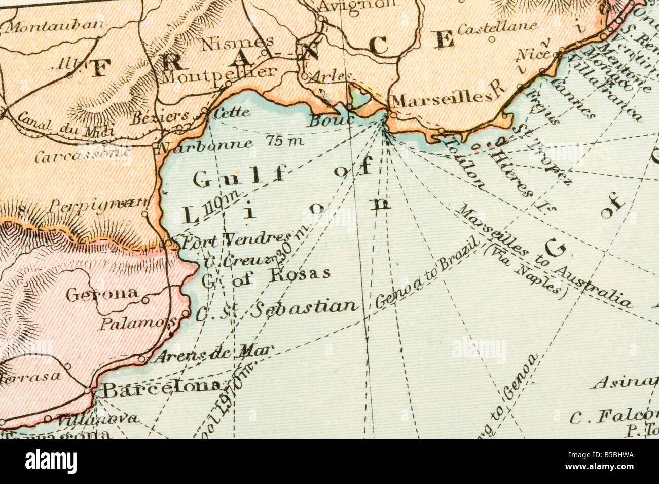Vintage 1907 Urheberrecht abgelaufen Karte zeigt Länder und Handelswege Stockfoto