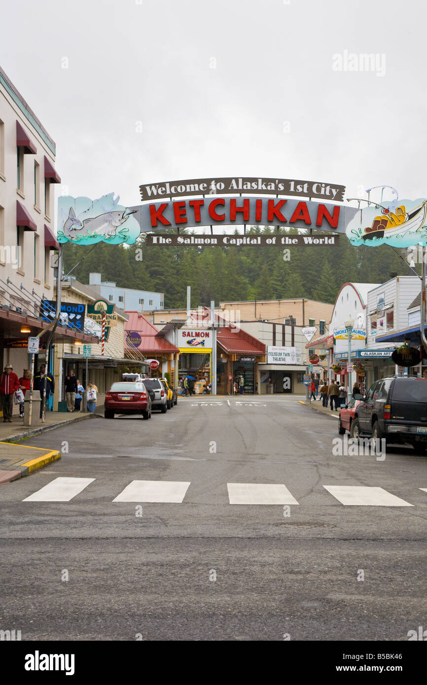 1. Stadt Alaskas - Ketchikan - Lachs-Hauptstadt der Welt willkommen zu unterzeichnen Stockfoto