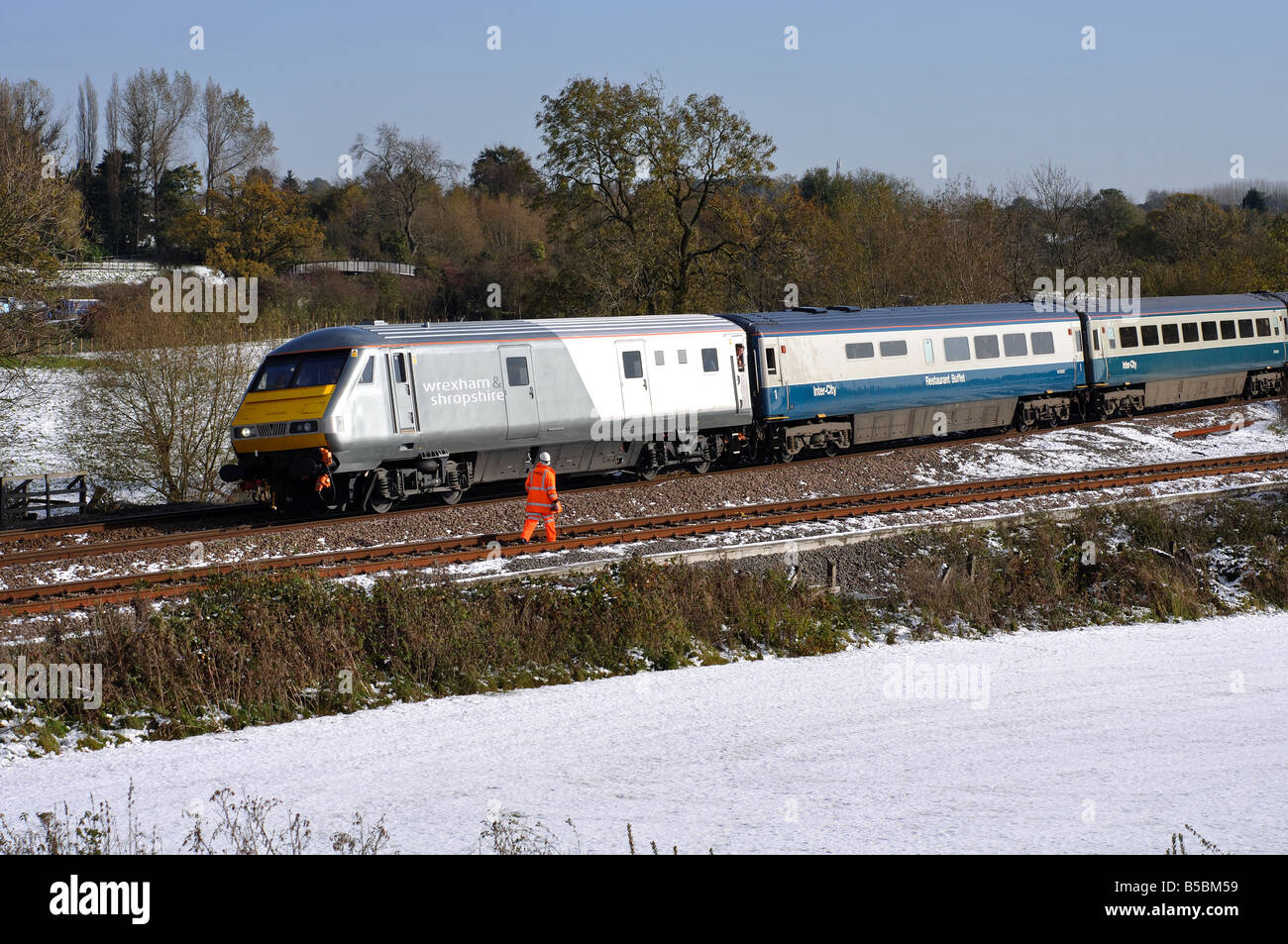 Wrexham und Shropshire Eisenbahn Zug, Snowy, Warwickshire, UK Stockfoto