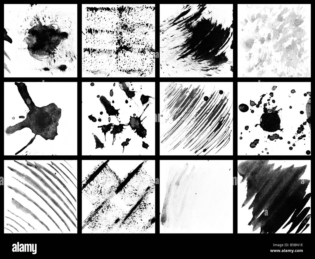 Eine Vielzahl von echten Tusche Flecken und Spritzer auf dem Papier Stockfoto
