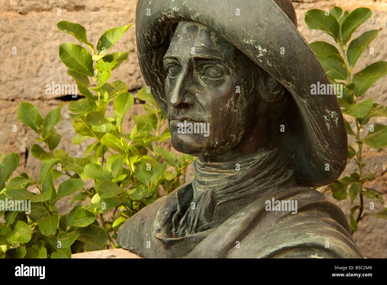 Statue von Goethe in die Burg Castello Scaligeri in Malcesine am See Gardasee Lago di Garda-Italien Stockfoto