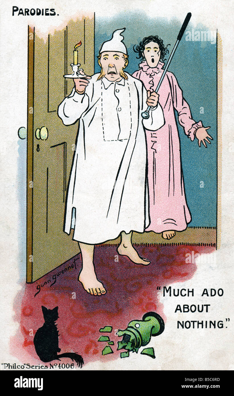 1900er Jahre Edwardian Comic-Kunst Postkarte Parodie Much Ado about Nothing EDITORIAL verwenden nur Stockfoto