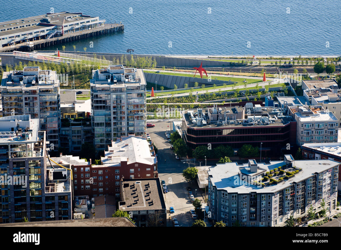 Luftaufnahme des Olympic Sculpture Park in Seattle, Washington Stockfoto