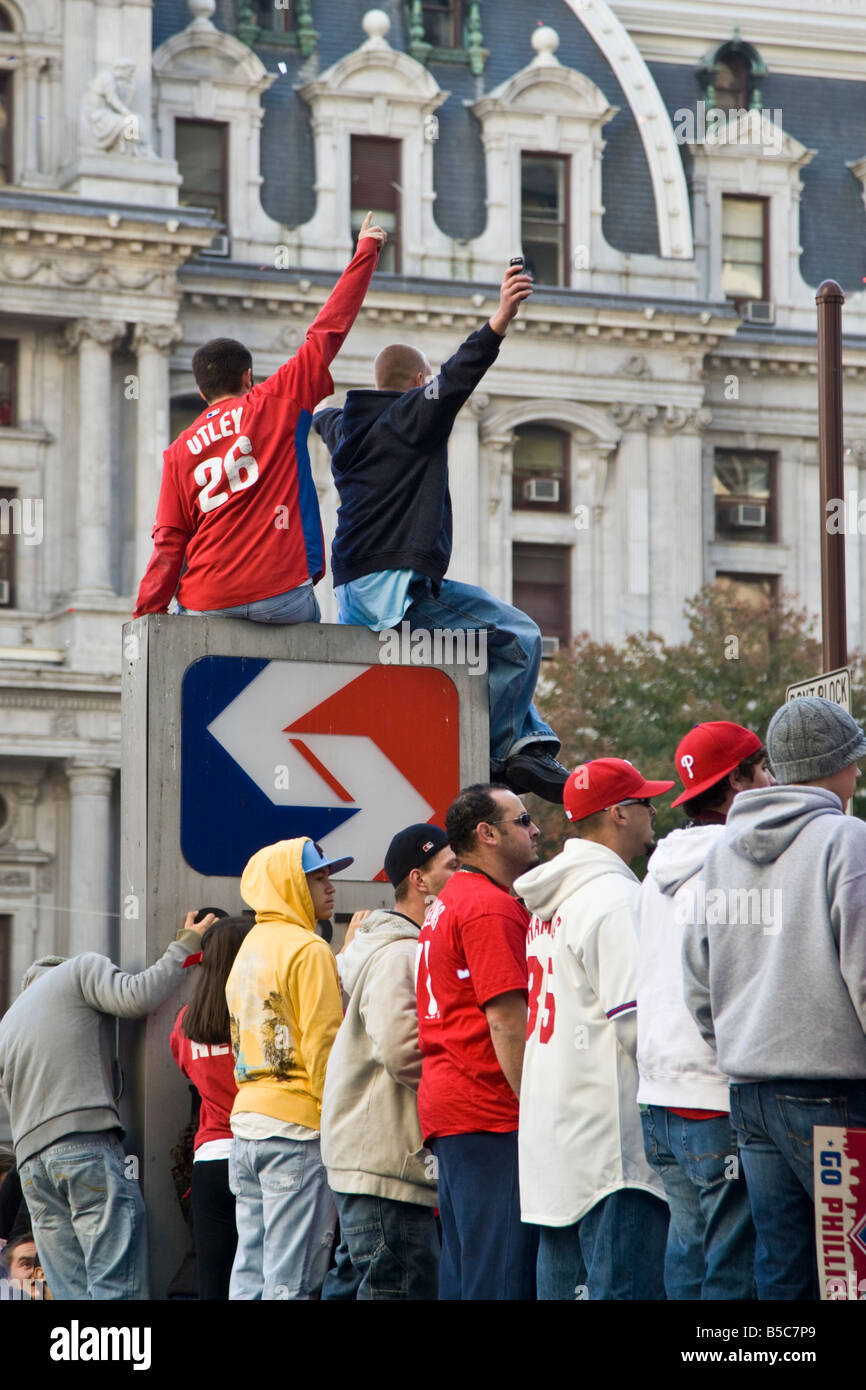 Im Jahr 2008 Phillies Baseball-Weltmeisterschaft-Meisterschaft gewonnen und wurden belohnt mit einer Siegesparade in ihrer Heimatstadt Philadelphia Stockfoto