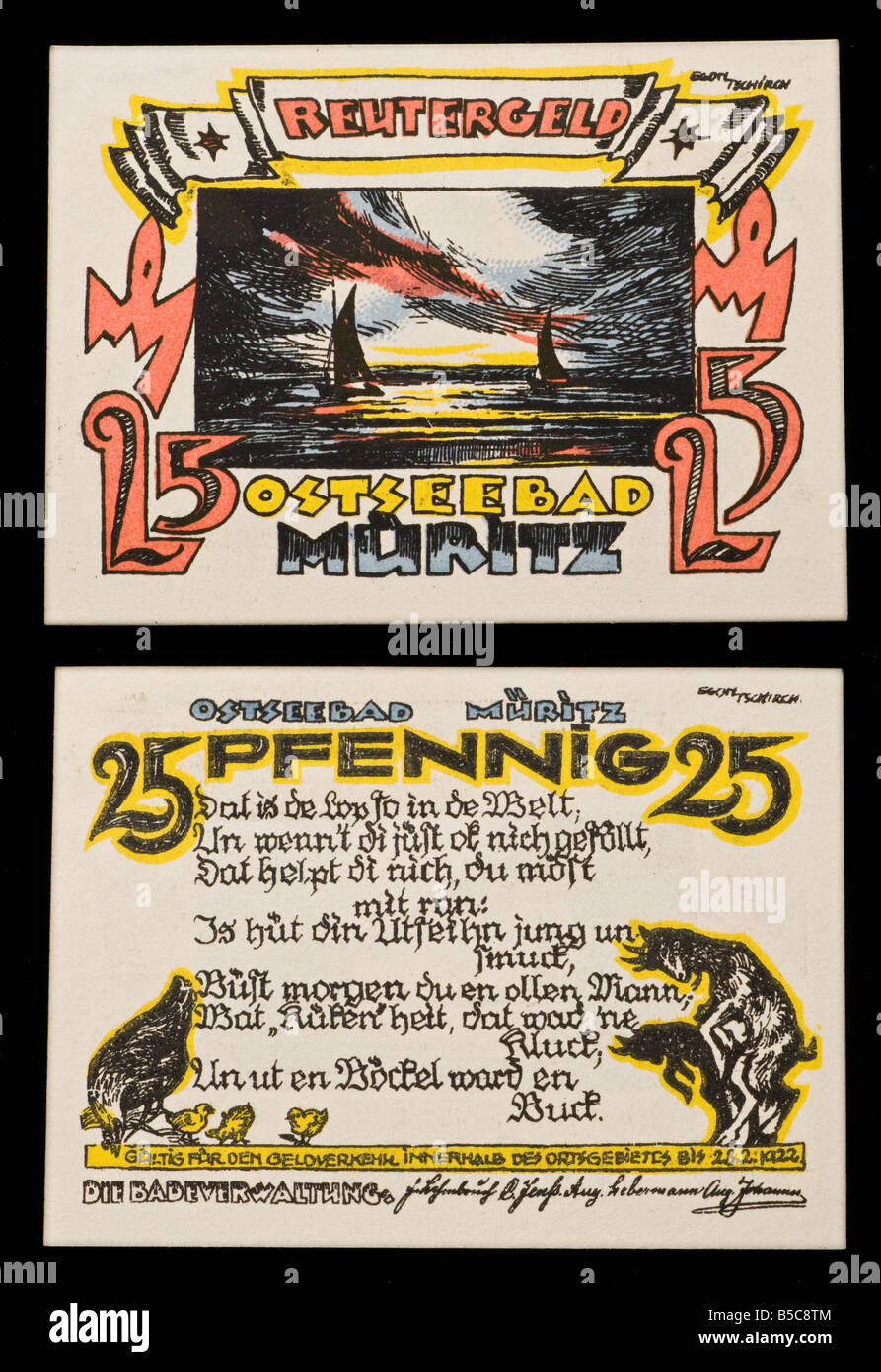 Notgeld oder Rentengeld. Notgeld gedruckt in Deutschland von 1914-22. Stockfoto