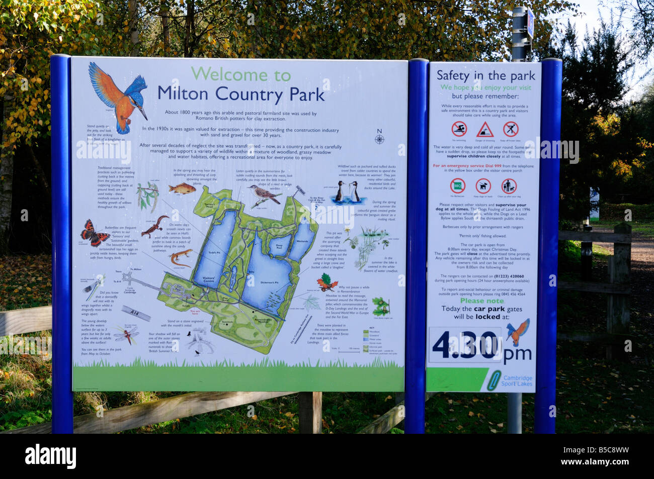 Informationstafel an Milton Country Park, Cambridgeshire, England UK Stockfoto