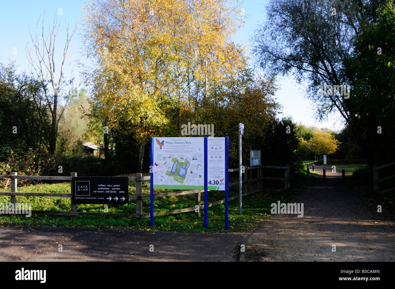 Eingang zum Landschaftspark Milton Cambridgeshire England UK Stockfoto