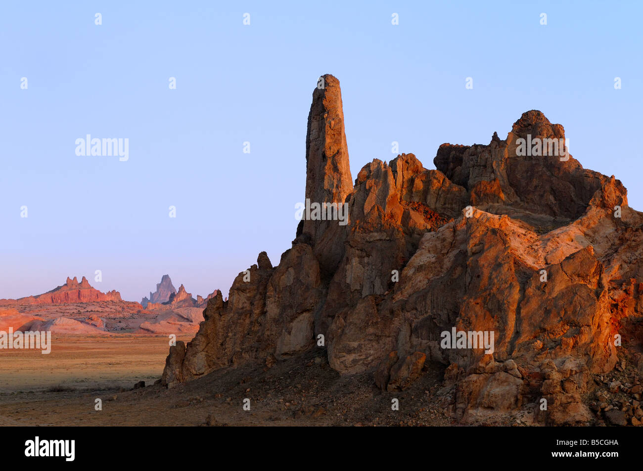 Sonnenaufgang am kirchlichen Rock, Kayenta, Arizona Stockfoto