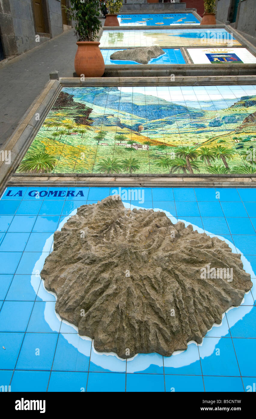 Gips-Reliefkarte der Insel La Gomera in Firgas Dorf Gran Canaria Kanaren Spanien Stockfoto