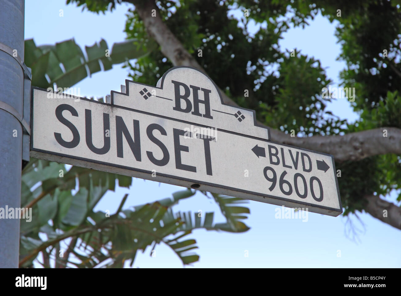 Sunset blvd Zeichen in Beverly Hills Kalifornien Stockfoto