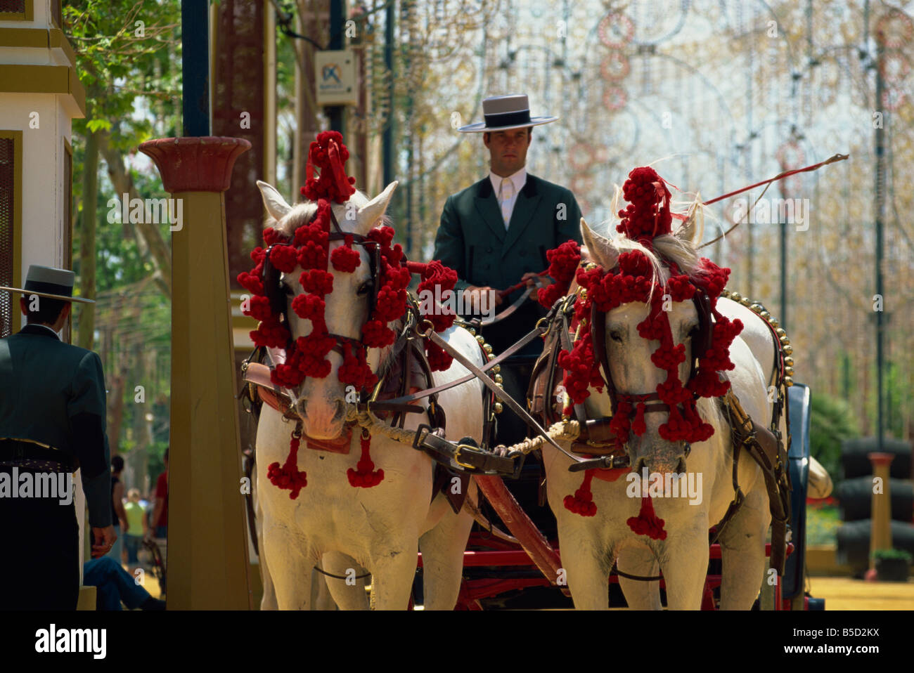 Pferdekutsche, Feria del Caballo (Pferdemesse), Jerez De La Frontera, Cadiz Bereich, Andalusien (Andalusien), Spanien, Europa Stockfoto