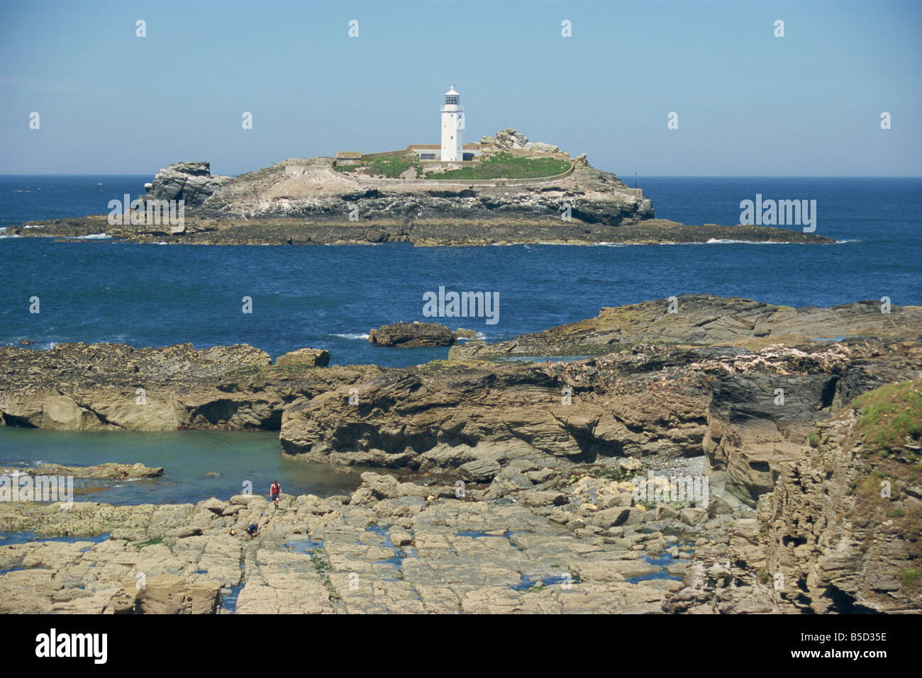 Leuchtturm von Godrevy Point, Cornwall, England, Europa Stockfoto