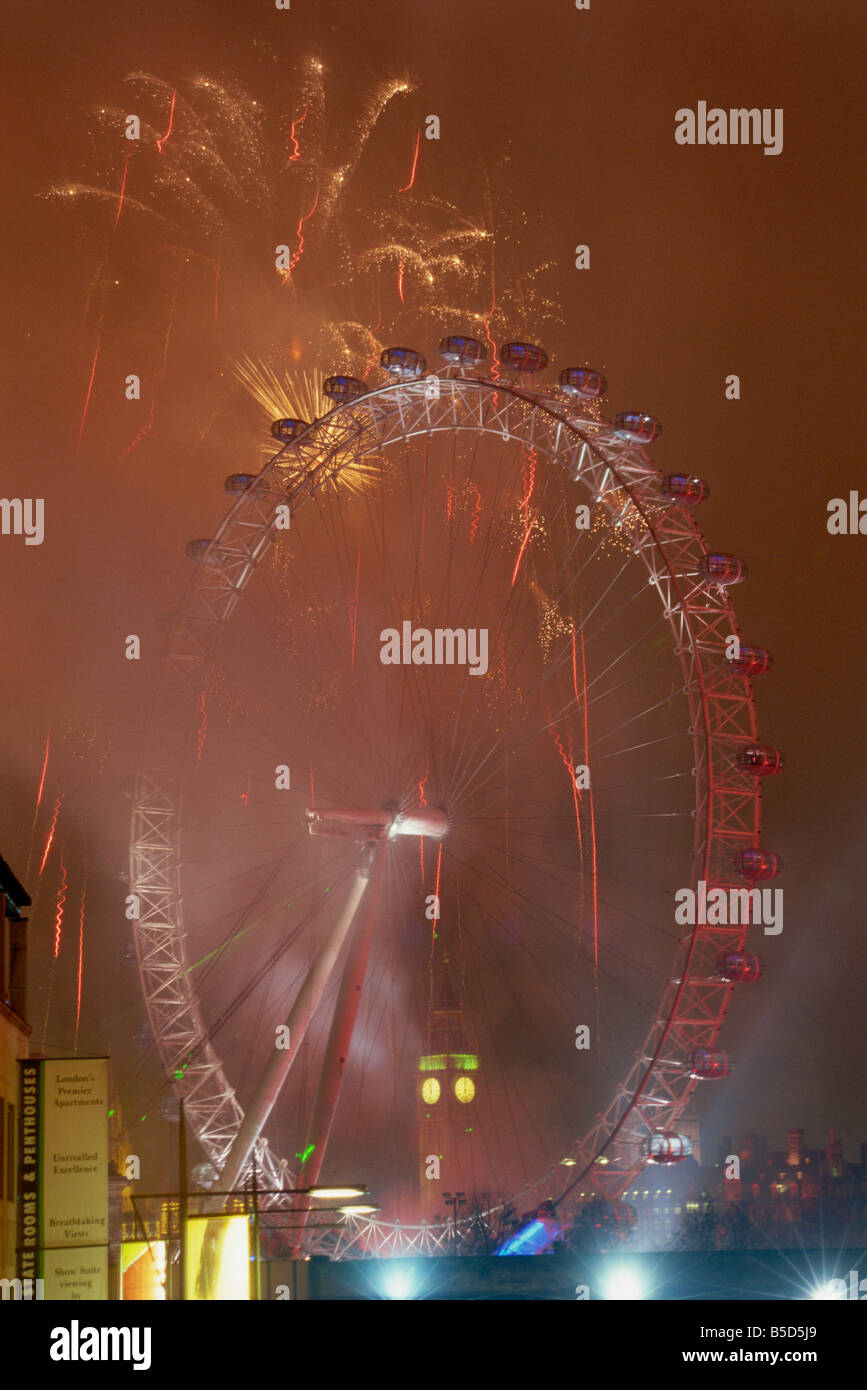 Feuerwerk und das London Eye England C Bowman Stockfoto