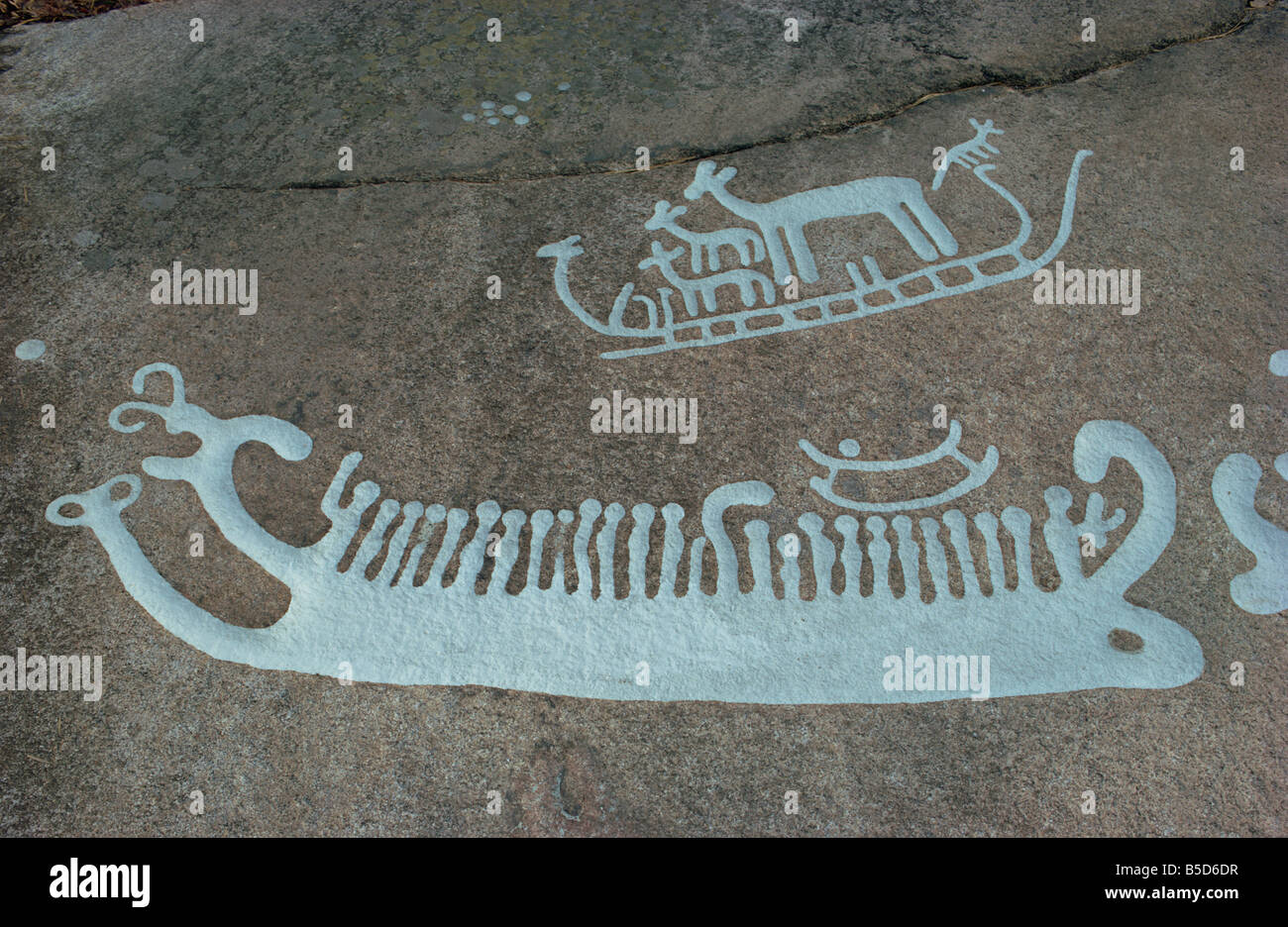 Bronzezeit Felszeichnungen aus der Zeit zwischen 1500 und 1000 v. Chr., Bohuslan, Tanum, UNESCO-Weltkulturerbe, Schweden, Scandinavia Stockfoto
