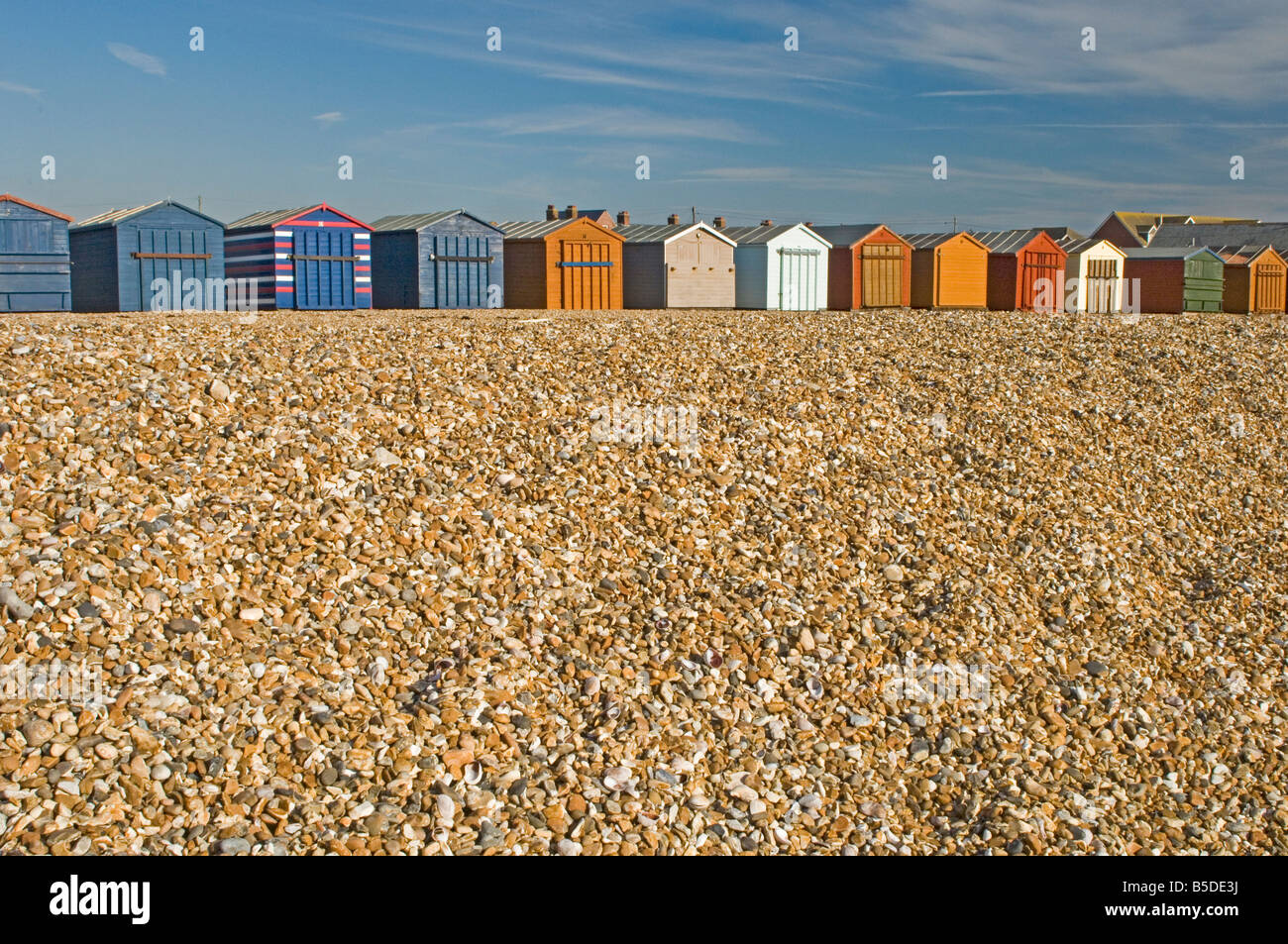 Strandhütten eingesperrt für Winter, Hayling Island, Hampshire, England, Europa Stockfoto