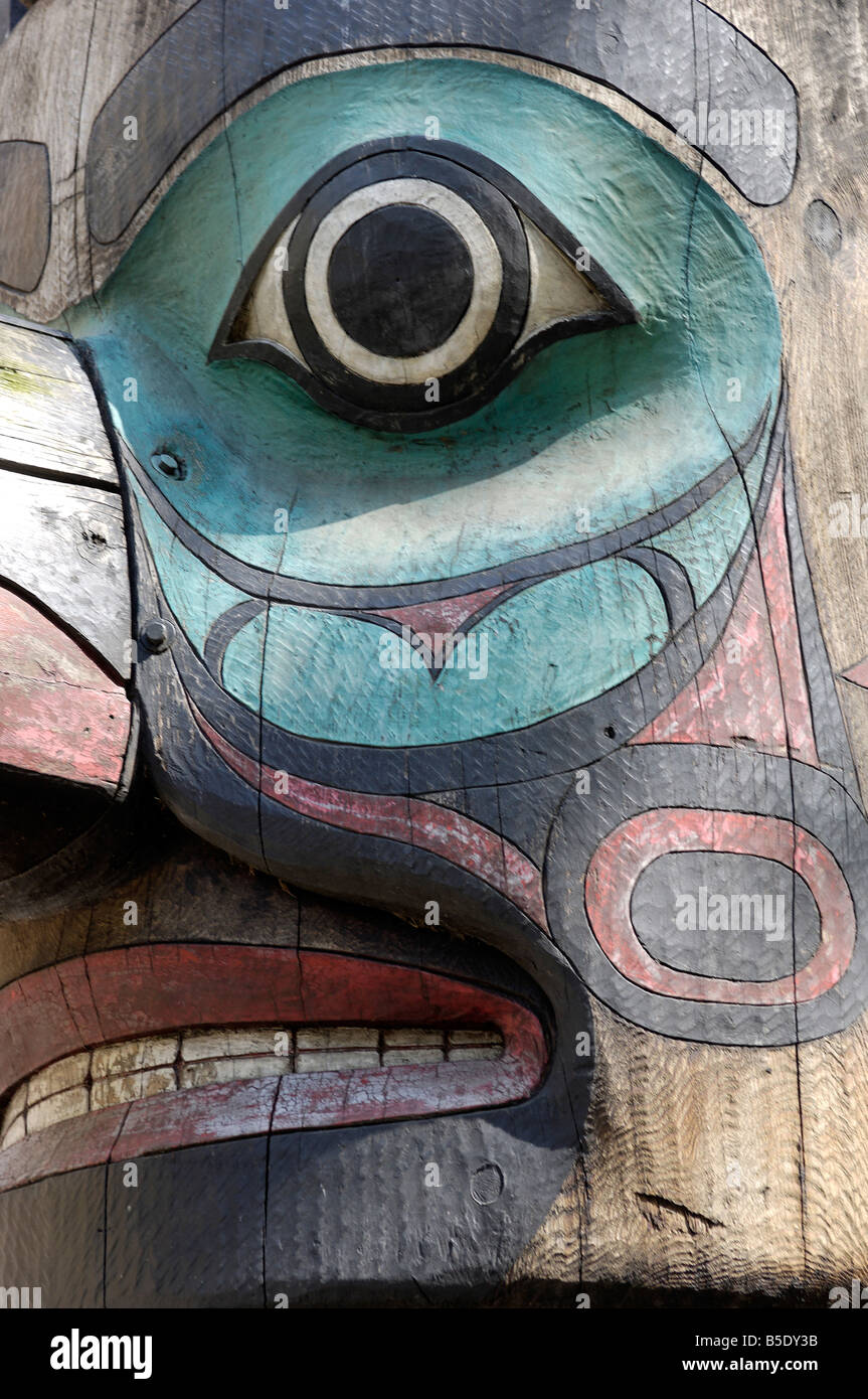 Tlingit Totem, Pioneer Square, Seattle, Washington State, USA, Nordamerika Stockfoto