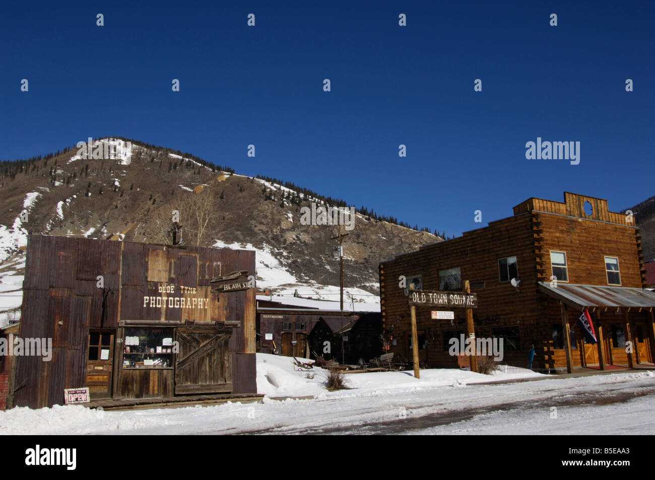 Alte Zeit Fotografie Shop und Stadt Sqaure im alten Wilden Westen Silber Bergbau Stadt Silverton, Colorado, USA, Nordamerika Stockfoto