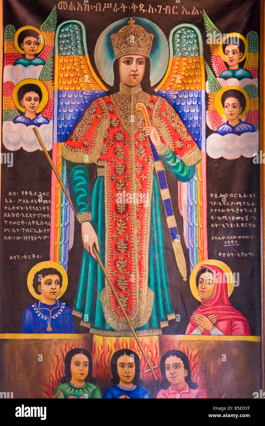 Afrika, Äthiopien, Lalibela, religiöse Wandbehang in den Fels gehauene Kirche Bet Gabriel Rufael Stockfoto