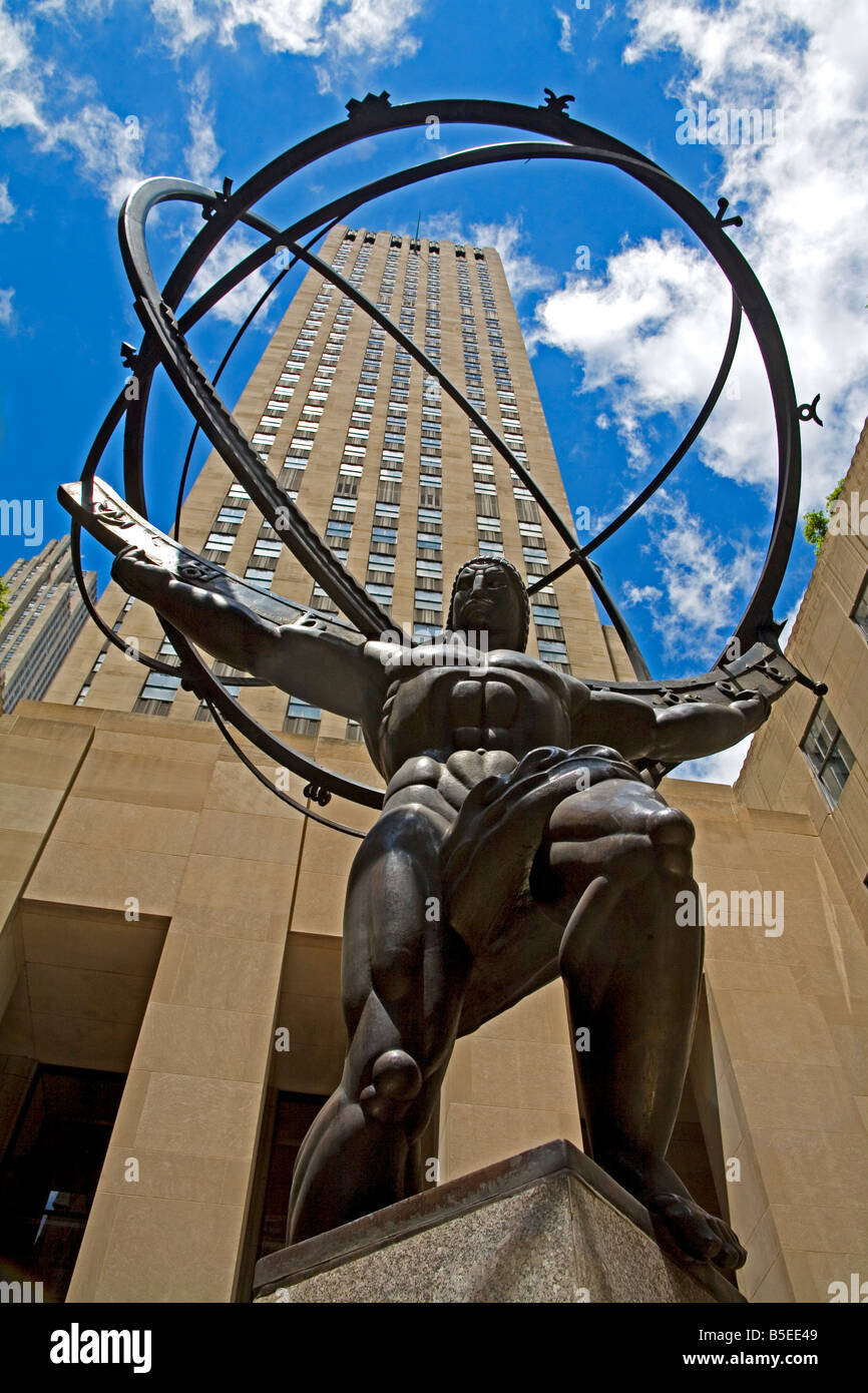 Statue des Atlas, Rockefeller Center, Midtown Manhattan, New York City, New York, USA, Nordamerika Stockfoto