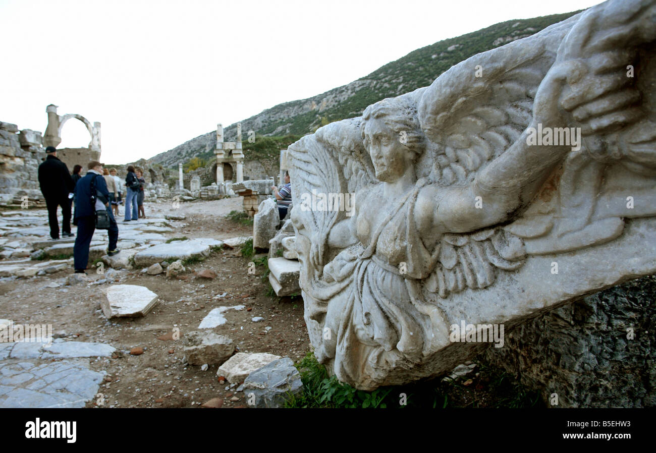 Relief Skulptur Nike, der Göttin des Sieges, Ephesus, Türkei Stockfoto