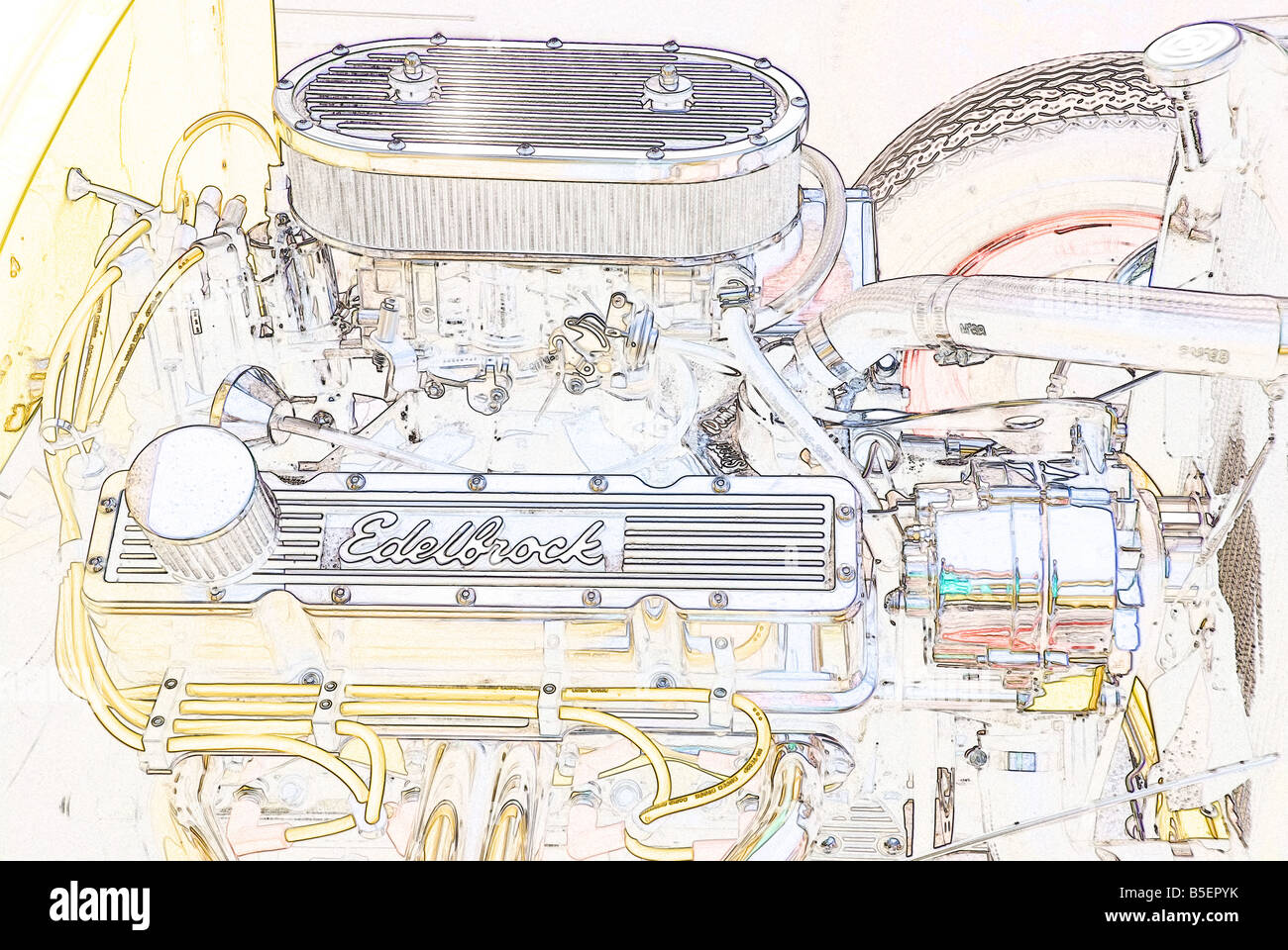 Edelbrock Header auf eine benutzerdefinierte Auto amerikanische Oldtimer-Serie Stockfoto