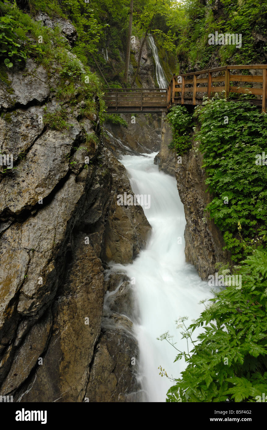Wirbelnden Gletscherwasser schnitzt durch Wimbachklamm Schlucht, in der Nähe von Ramsau, Berchtesgadener Nationalpark, Bayern, Deutschland Stockfoto