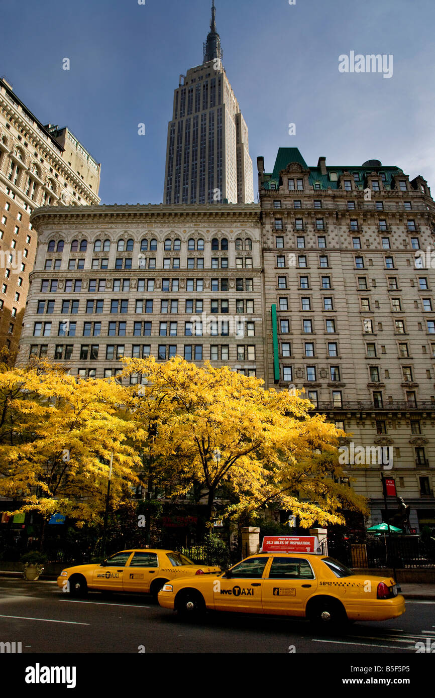 Empire State Gebäude und Taxis, Broadway, New York, neu, York, Amerika, Usa. Stockfoto