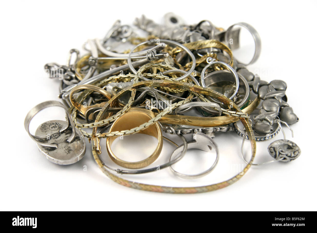 Schrott, Gold- und Silberschmuck. Stockfoto