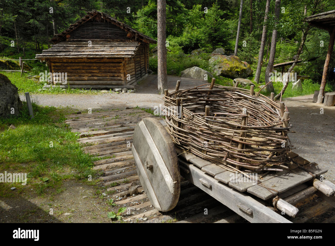 Otzidorf, Rekonstruktion der neolithischen Dorf, Umhausen, Ötztal Tal, Tirol, Österreich Stockfoto