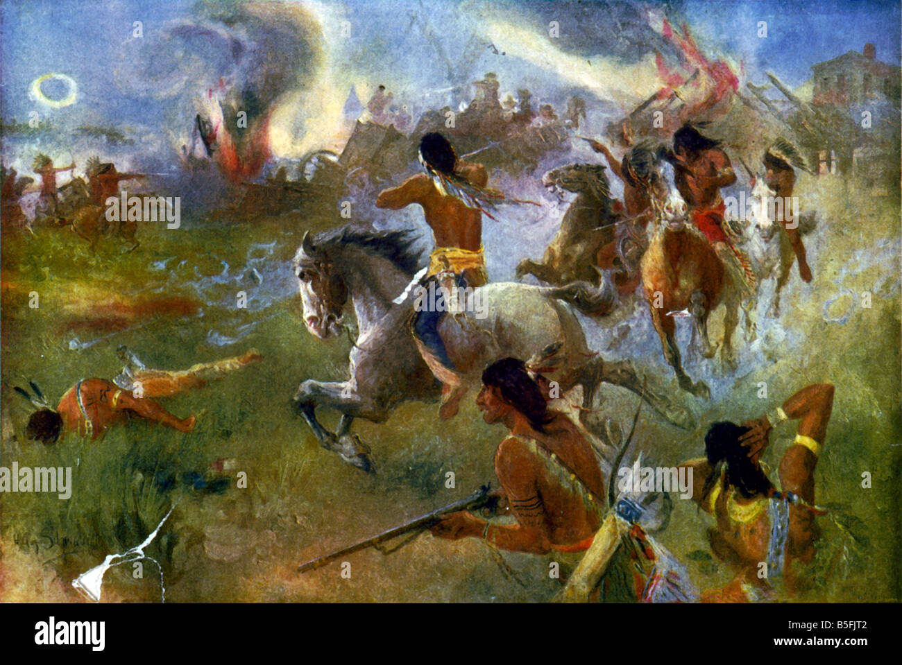 Kampf der Sioux-Indianer gegen die Invasoren im Jahre 1862. Stockfoto