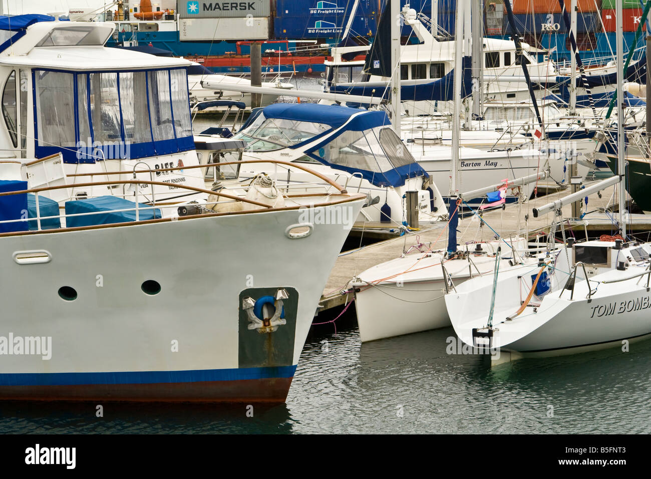 Boote vertäut im Hafen von Falmouth, Cornwall, UK. Stockfoto