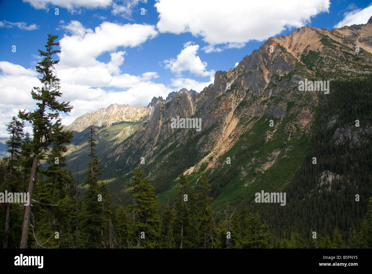 Felsige Bergspitzen sind Teil der North Cascade Range in Washington Stockfoto