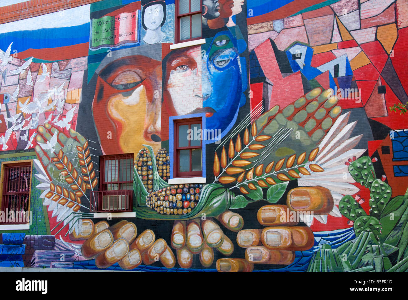 Houstons East End hispanische Nachbarschaft MECA Wandbild (siehe Beschreibung) Stockfoto